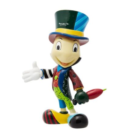 Jiminy Cricket Figurine – Disney Britto beeld – Pinocchio verzamelobject – handbeschilderde kunst – Romero Britto stijl – 15 cm